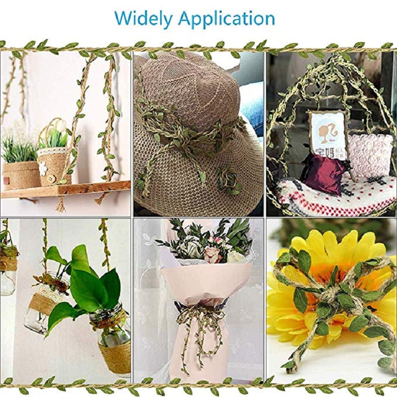 1yard Simulation Green Leaves Weaving Hemp Rope DIY Wedding Birthday Wedding Decoration Rattan Gift Bouquet Packaging Rope 5mm