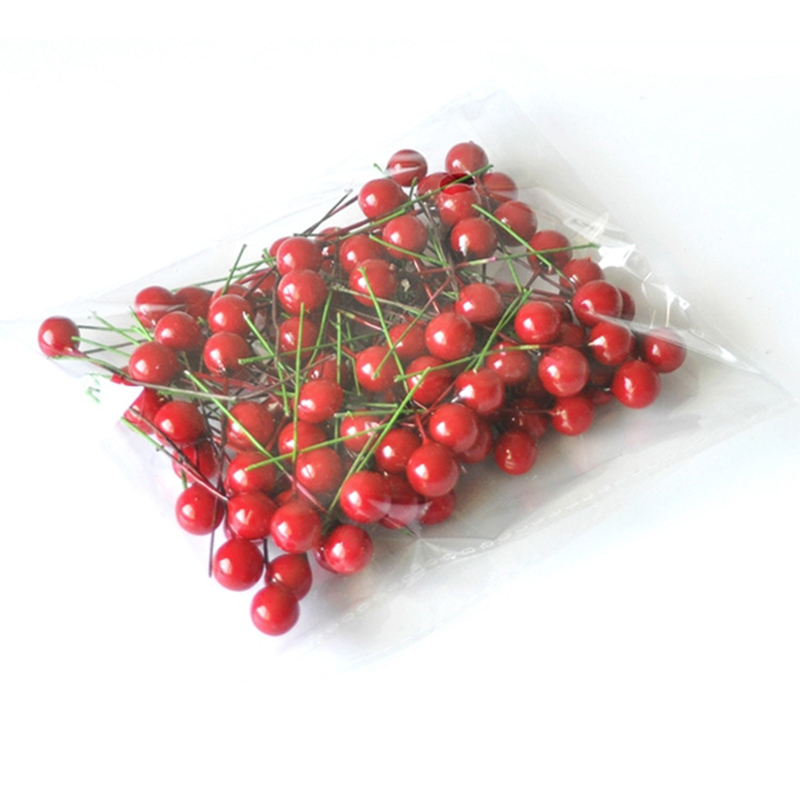 100Pcs Mini Artificial Berries Pearl Plastic Stamens Flowers Fruit Cherry For DIY Craft Wedding Christmas Berries Gift Decor