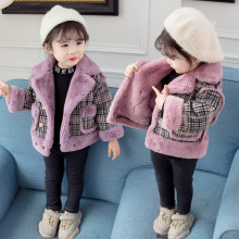 New Girls Winter Plaid Coat Baby Velvet Fashion Princess Thickened Korean -Style Lapel Jacket