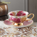 Pastoral Rose Bone China Tea Cup Saucer Spoon Set 200ml Europe Advanced Porcelain Coffee Cup Cafe Ceramic Floral Teacup Dropship