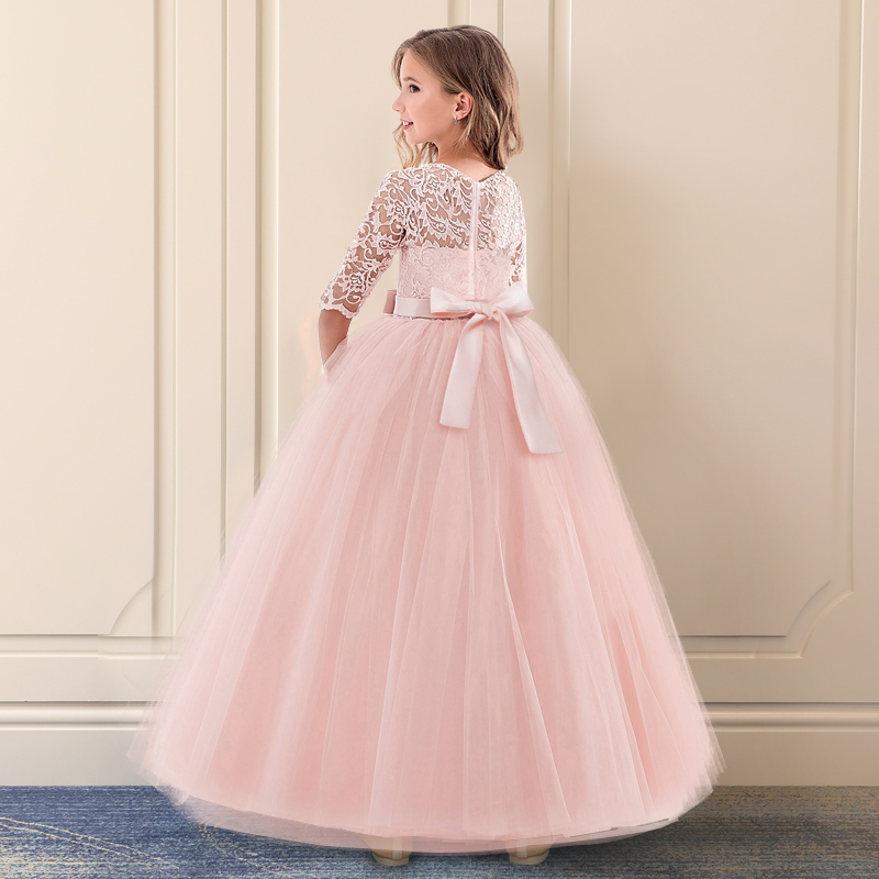 Girls Kids Wedding Flower Girl Dress Princess Party Pageant Dresses Long Sleeves Long White Dresses vestido longo 5-14T Teenage