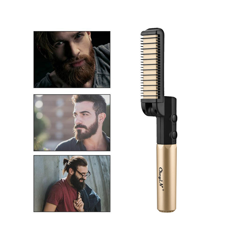 USB Rechargeable Hair Straightener Brush Electric Foldable Fast Straightening Men Beard Comb Short Long Hair Styling Tool Travel