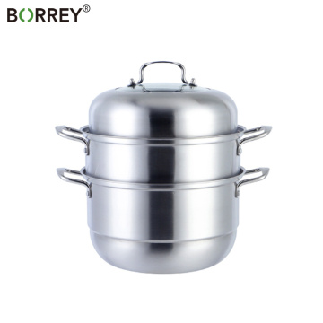 BORREY Stainless Steel Steam Basket Pot Thicken Double Boiler Steamer Pot Soup Pot Induction Cooker Gas Stove Metal Steamer Pan