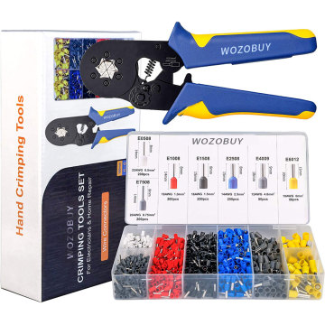 Ferrule Crimping Tool Kit,Self-Adjusting Hexagonal Wire Crimper Plier for AWG23-10 with 1200PCS Red Copper Wire End Terminals