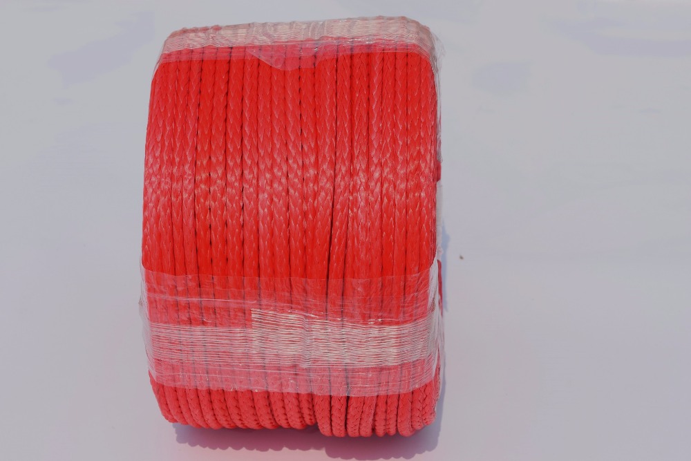 Free Shipping 6mm*100m Red Synthetic Winch Rope,ATV Winch Line,UHMWPE Rope,Kevlar Winch Rope