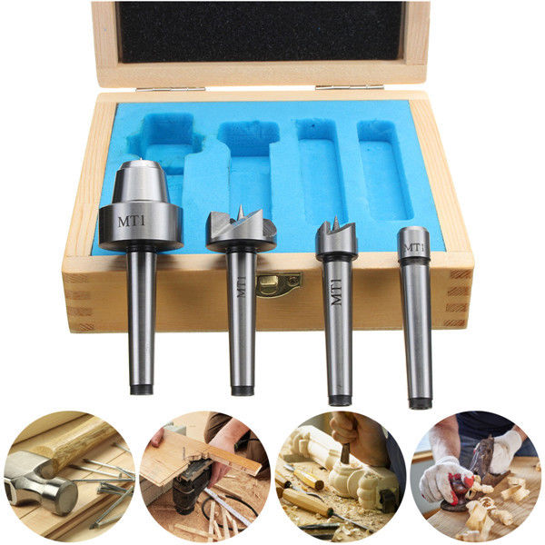 4pcs MT1 Wood Lathe Live Center And Drive Spur Cup MT1 Arbor with Wooden Case