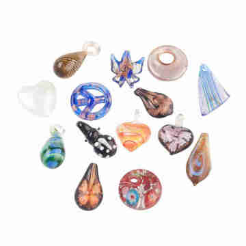 20pcs Handmade Lampwork Glass Pendants jewelry making, Mixed Shapes, Mixed Color 20~38x12~25x3~16mm, Hole: 1~5mm F70