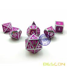 Bescon Deluxe Creative Shiny Silver and Purple Enamel Solid Metal Polyhedral Role Playing RPG Game Dice Set of 7