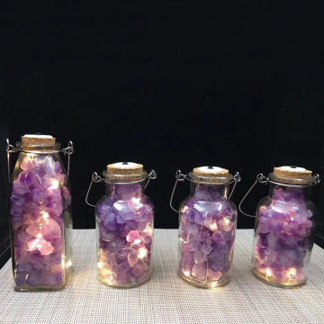 Natural Tibet Himalayan High Altitud Amethyst Quartz Crystal Cluster Wishing Bottle Lamp Spiritual Reiki Healing Home Decoration