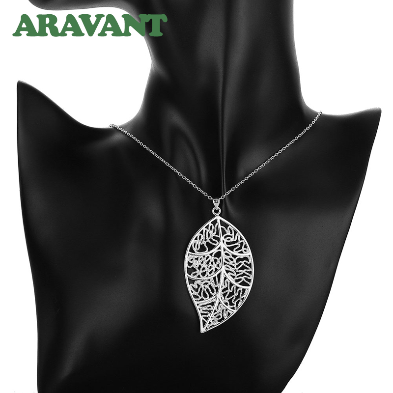 Silver 925 Jewelry Set Leaves Pendant Necklaces Earrings Set For Women Bridal Fashion Jewelry