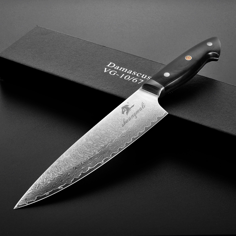 Shuangmali 8 Inch Cooking Kitchen Knife VG10 Core Damascus Steel Utility Chef Knives Sharp Slicing Meat Vegetable Cleaver Knife