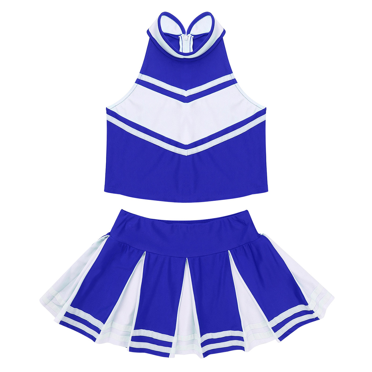 TiaoBug Kids Girls School Cheerleader Uniform Sleeveless Crop Tops Pleated Skirt Set Children Stage Performance Dance Costume