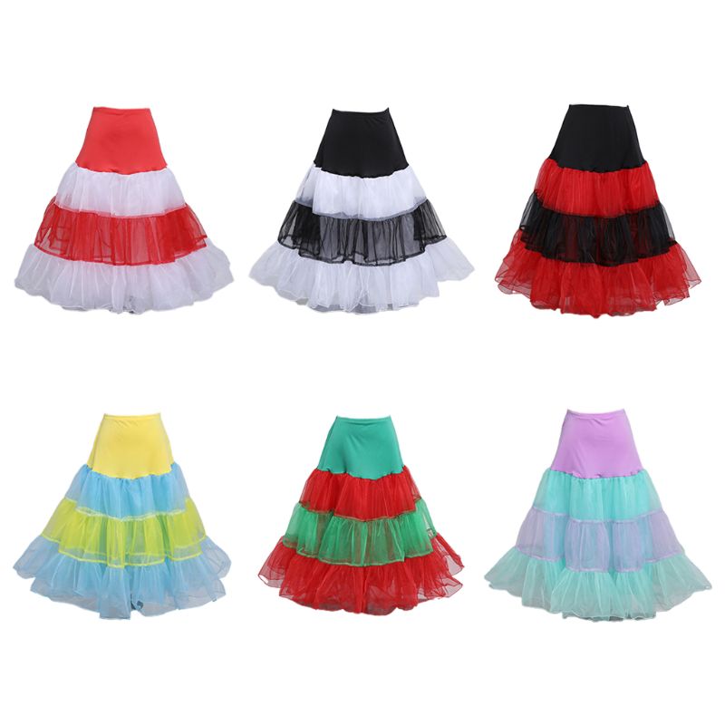 Women Contrast Candy Color Stripes Petticoat Ruffles Soft Tulle Party Tutu Skirt X7YC