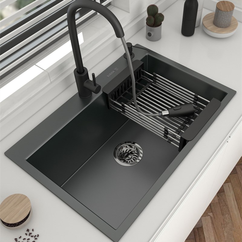 Dark-Gray Nano Stainless Steel Kitchen Sinks Handmade Large Single Tank Dishwash Kitchen Basin Vegetable Under Above Basin ZT890