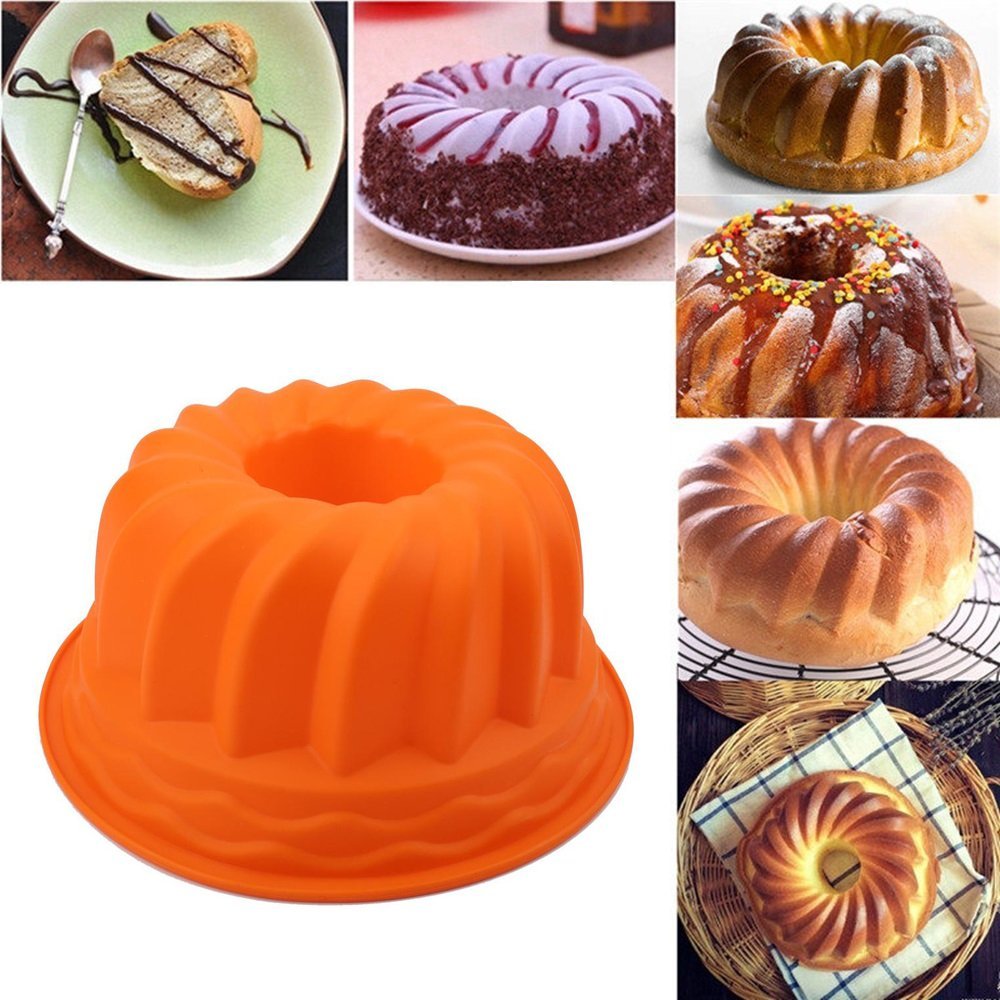 Silicone Baking Molds Cake Pan European Grade Fluted Round Cake Pan Bread Pie Flan Tart Mould Trays 9 Inch Silicon Cake Mold