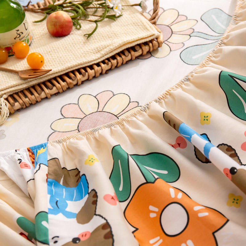 1 pc 100% Cotton Bed Sheet Single Size Bedsheet Cartoon Pattern Fitted Sheet With Elastic Soft Mattress Cover