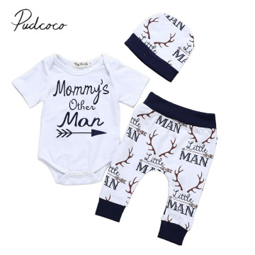 2019 Brand New Mommy's Other Man Newborn Baby Boy 3PCS Outfits Clothing Short Sleeve Cotton Bodysuit Tops Deers Pant Trouser Hat