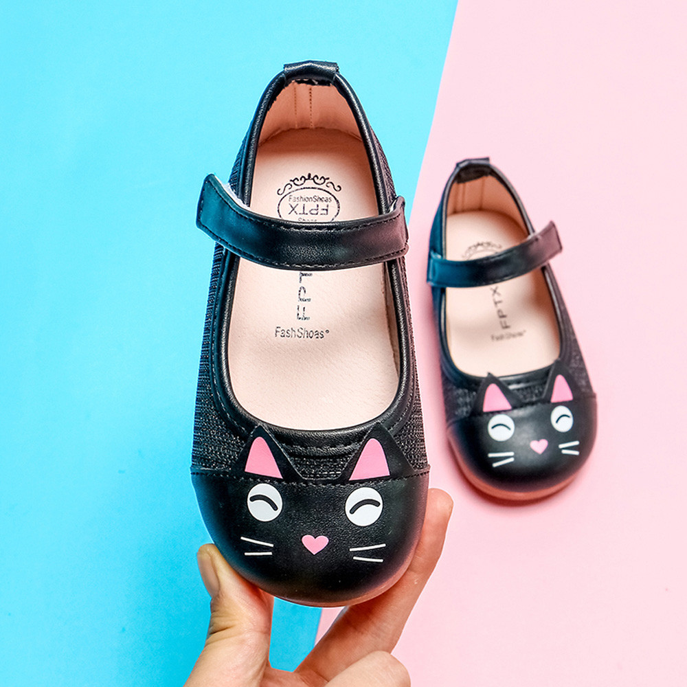 Cute Cartoon cat Girls Children Leather Single Shoes for Toddlers Kids Princess Shoes Calzado para nios