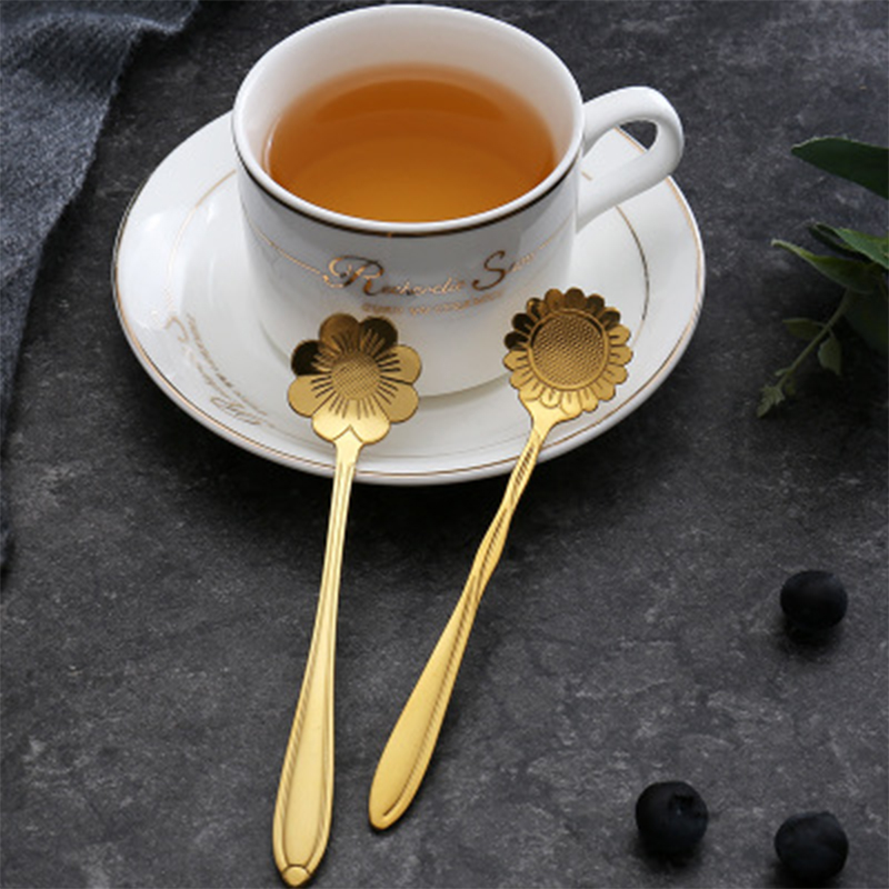 1pcs/4pcs/8Pcs/Lot Flower Shape Sugar Stainless Steel Spoon Tea Coffee Spoon Gold Teaspoons Ice Cream Spoons Kitchen Tableware