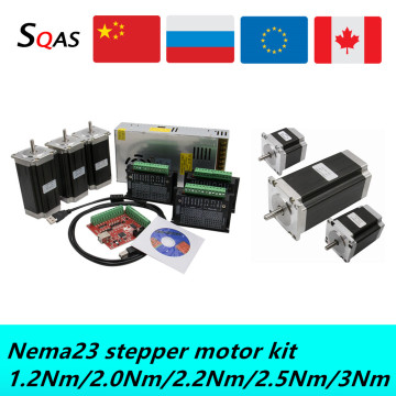 Nema23 stepper motor KIT 3 pcs 1.2Nm/2.0Nm/2.5Nm/3Nm DC motor +3 PCS TB6600/DM542 motor driver+ power supply+MACH3 board for CNC