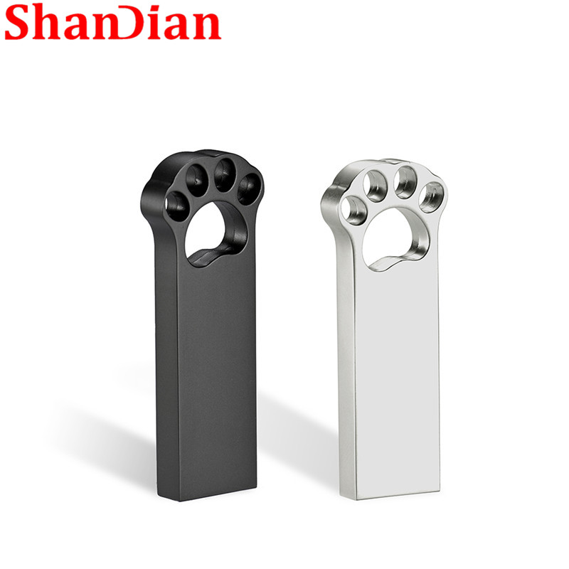 SHANDIAN Bear Paw Metal Silver USB Flash Drive 4GB 8GB 16GB 32GB 64GB Real Capacity Flash Disk 2.0 Custom LOGO Wholesale