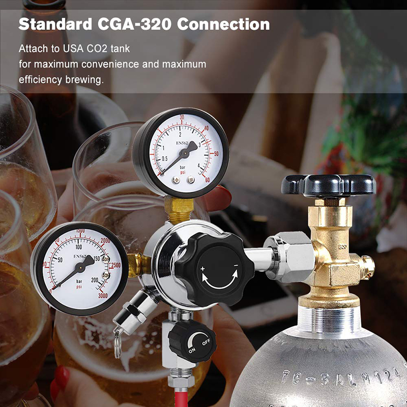 Dual Gauge CO2 Draft Beer Regulator Pressure Regulator CGA-320 CO2 Tank Beer Kegerator Regulator with Relief Valve