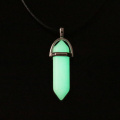 Dark Luminous Stone Fluorescent Hexagonal Column Necklace Natural Crystal Glowing in Dark Bullet Stone Pendant Leather Necklace