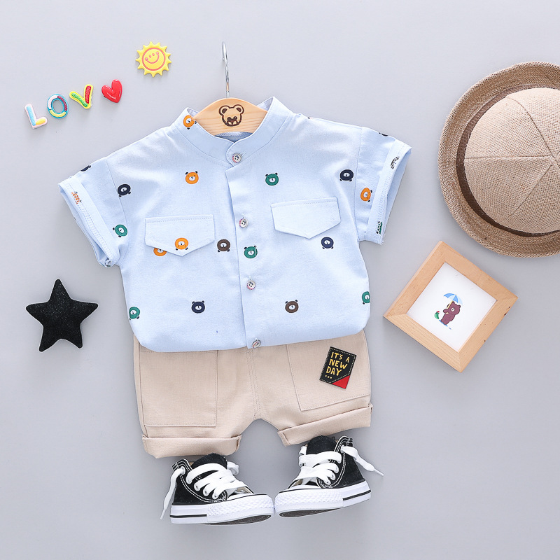 2019 Summer Hot Toddler Kids Cool Baby Boy Single-breasted Printing Short Sleeve Shirt Tops Pants 2pcs Outfits Clothing Set