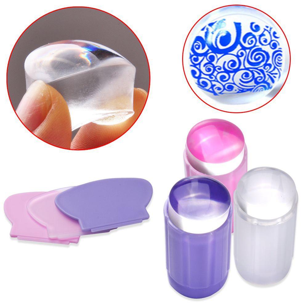 1PCS Colorful Nail Art Decoration Seal Stamp Transparent Silicone Template Seal Stamp with Cover DIY Nail Art Manicure Tools