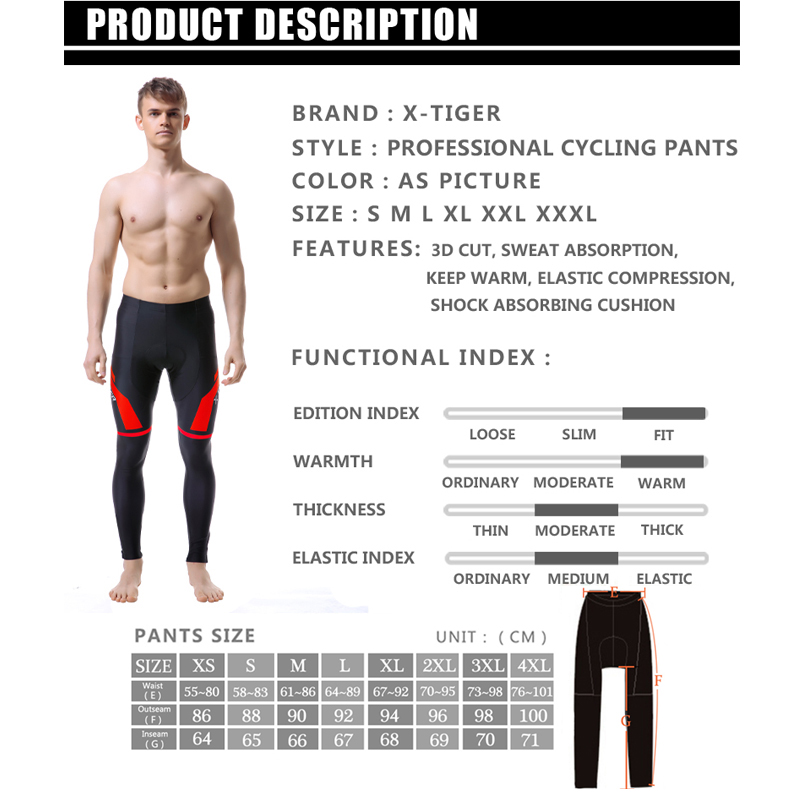 X-TIGER Winter Cycling Pants Thermal Cycling Bike Trousers With 5D Gel Pad Mountain Bicycle Pants Mtb Bike Tights For Man Women