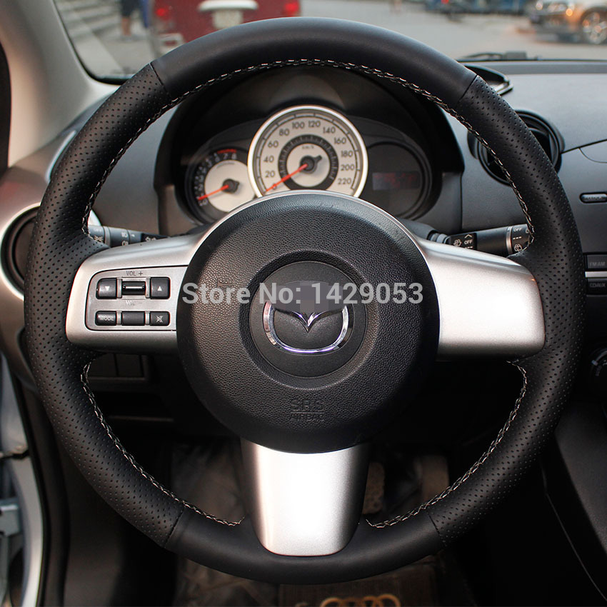 Steering wheel covers Case for Mazda 2 DIY genuine leather sewing car styling Anti-slip steering wheel cover leather