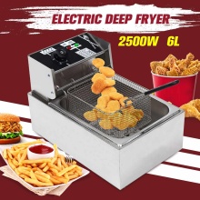 6L Heavy Duty Stainless Steel Electric Deep Fryer Commercial Home Kitchen Frying Chip Cooker Basket for Buffalo Wings 2.5KW