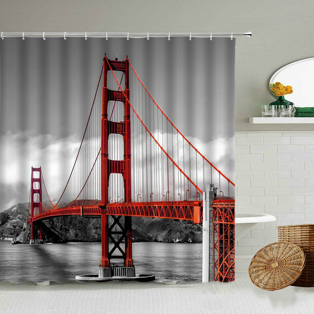 City view Shower Curtain American City San Francisco Bridge Golden Gate Travel Destination Bathroom Waterproof Screen With Hook