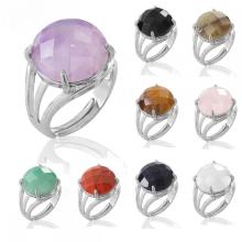 Natural Stone Faceted Crystal Ring Gemstone Quartz Adjustable Ring for Women Men