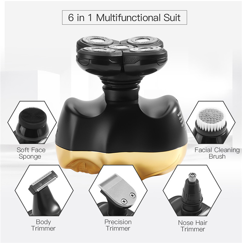 Skull Electric Shaver Men 6 in 1 Razor Bald Head Clipper Waterproof Beard Nose Ear Hair Trimmer USB Rechargeable Shaving Machine