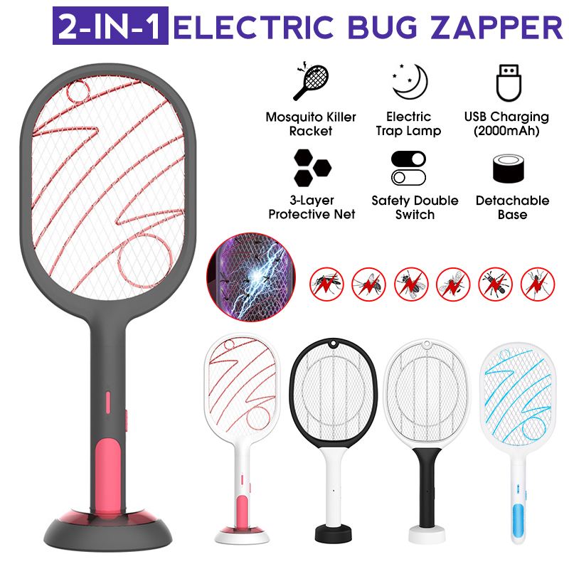 Electric Insect Racket Swatter Zapper USB 1200mAh Rechargeable Mosquito Swatter Kill Fly Bug Zapper Killer Trap Cordless Battery