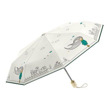 OLYCAT Automatic Folding Rain Umbrella Waterproof Anti UV Sun Umbrellas with Little Girl Pattern Cute Umbrella