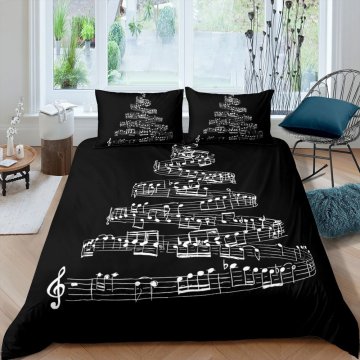 Spiral Staff Print Duvet Cover Twin Music Theme Bedding Sets Black Microfiber