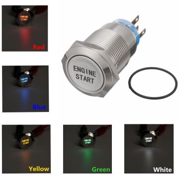 12V 19MM Car LED Push Button Switch Engine Start Momentary Starter Switches Aluminum Waterproof