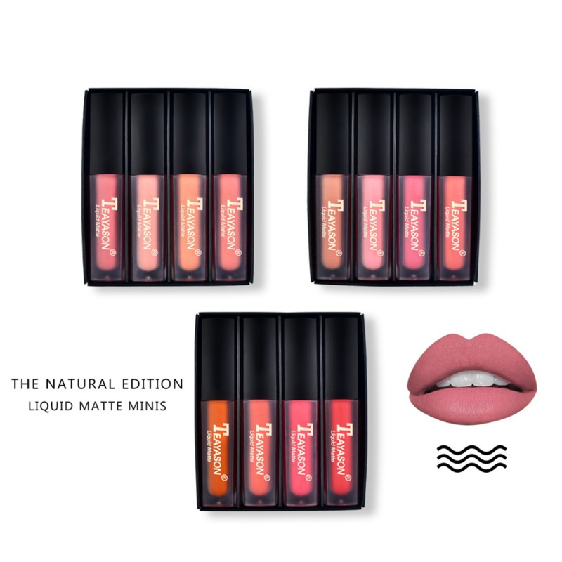 4PCS Matte Lip Gloss Set Lip Glaze Lipstick Kit For Ladies Gifts Waterproof Makeup Products Wholesale