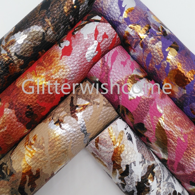 Glitterwishcome 21X29CM A4 Size PU leather Fabric, Synthetic Leather, Printed Flowers Faux Leather Sheets for Bows, GM393A