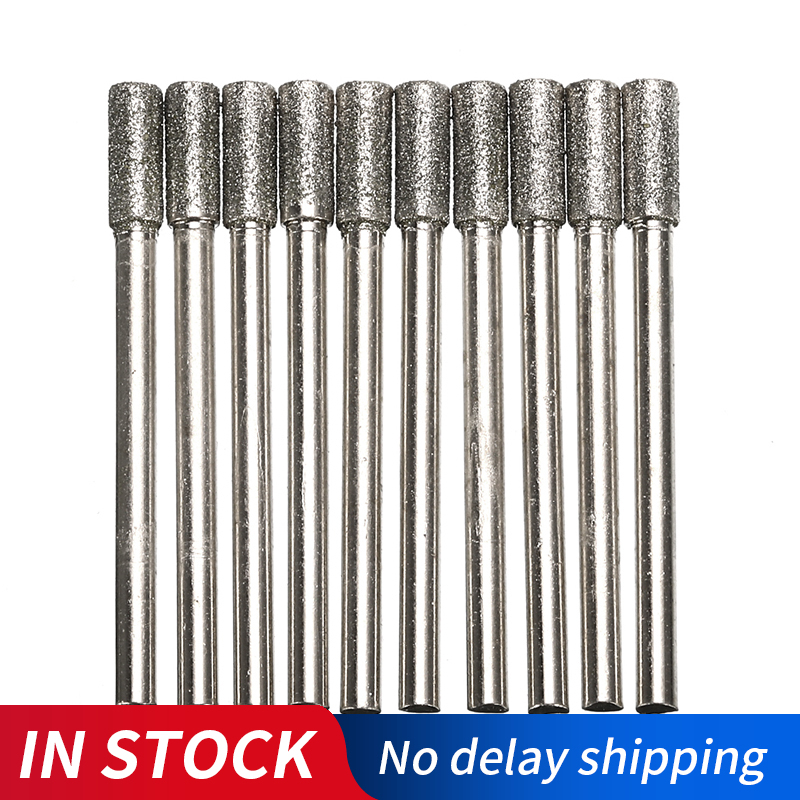 10PCS 4mm Diamond Coated Cylindrical Burr Chainsaw Sharpener Stone File Chain Saw Sharpening Carving Grinding Tools