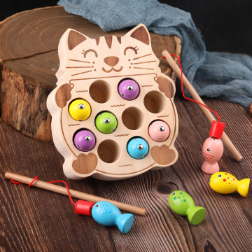 Preschool Wooden Montessori Toys Magnetic Games Fishing Toys Game Catch Worm Educational Puzzle Toys For Children Gifts