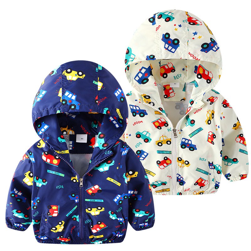 COOTELILI 80-130cm Cute Car Printing Kids Boys Jacket 2018 Spring Hooded Children Clothes Active Girls Windbreakers  (9)