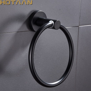 Matte Black Finish Stainless Steel Bathroom Towel Holder Wall-Mounted Round Towel Rings ,Towel Rack YT-10991-H