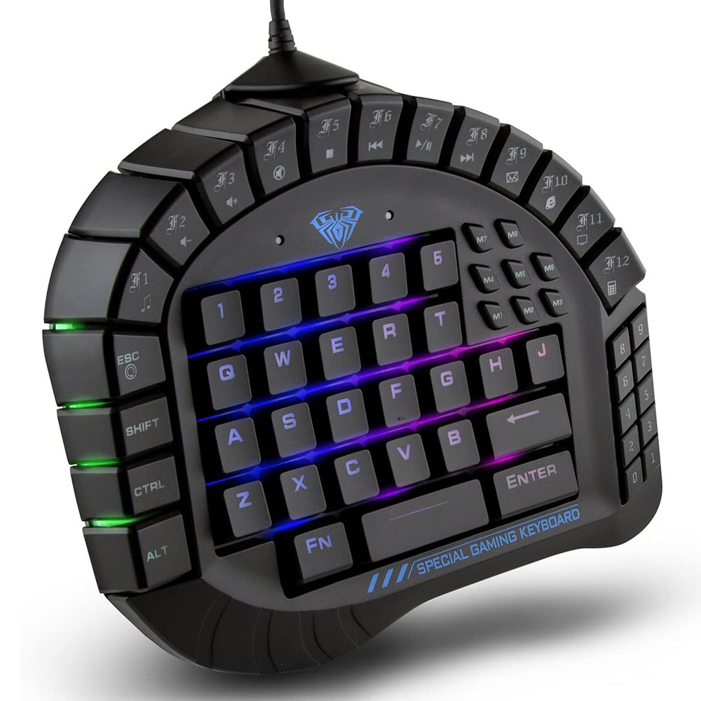 NEW AULA RGB Backlit Gaming Keypad 30 Progammable Keys Merchanical Gaming Keyboard One Hand Keyboard with Detachable Wrist Rest