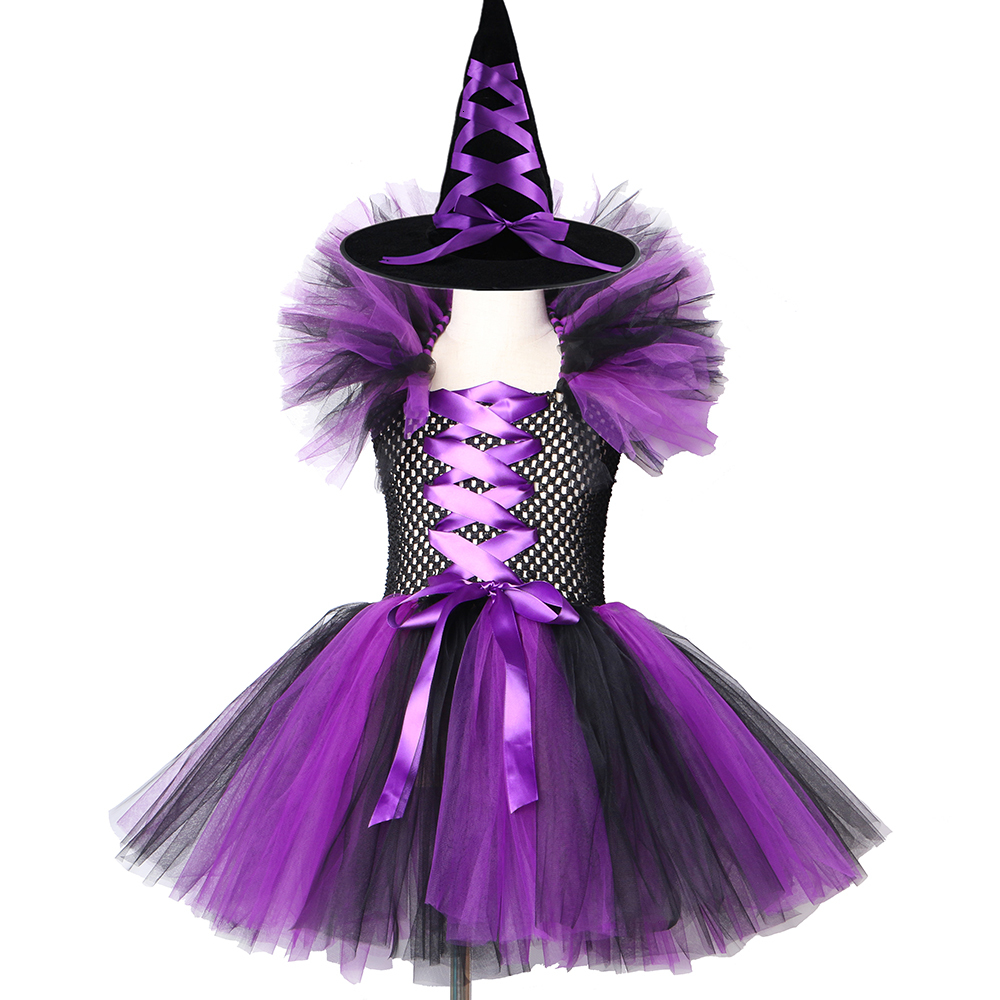 Halloween Costume For Kids Girls Witch Kids Clothing Fancy Tutu Dress with Hat Girls Fantasy Carnival Party Dress