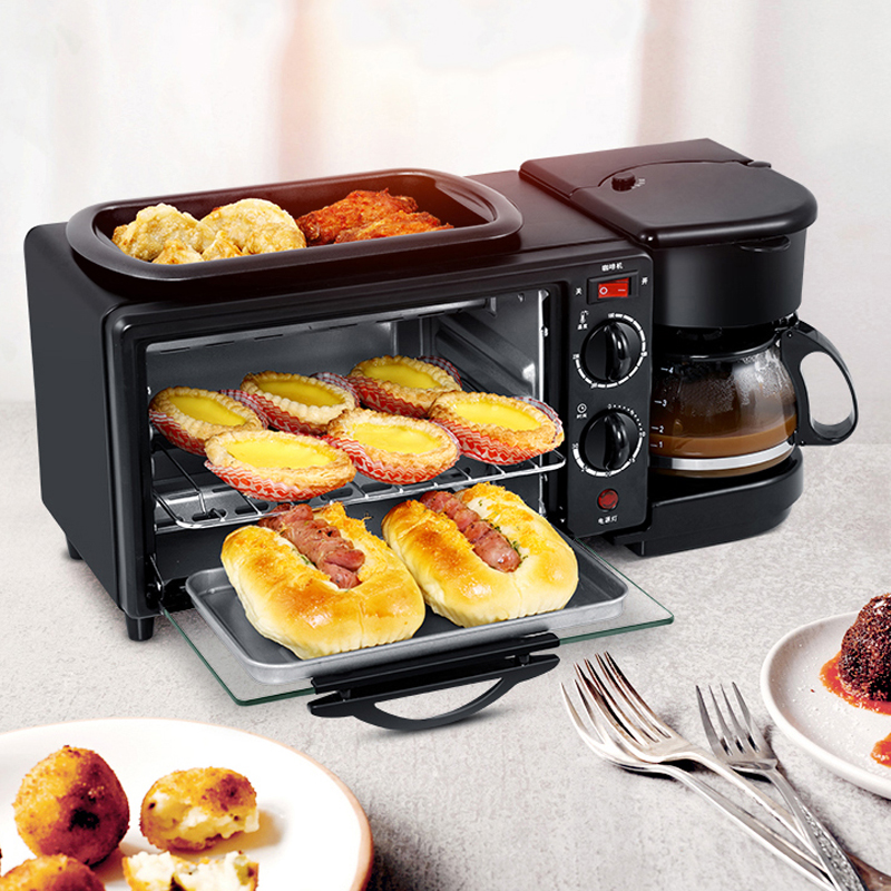 Household Electric 3 in 1 Breakfast Making Machine Multifunction Mini Drip Coffee Maker Bread Pizza Vven Frying pan Toaster