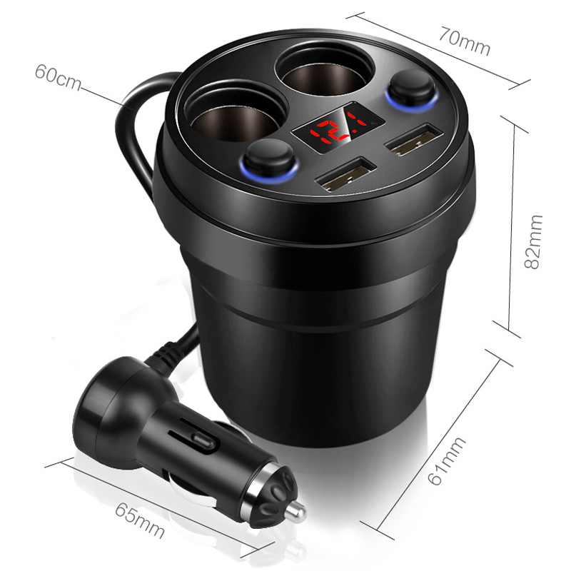 ACCNIC Car Charger Cup Phone Holder Cigarette Lighter Sockets Power Adapter with Dual USB Ports LED for iPhone Android