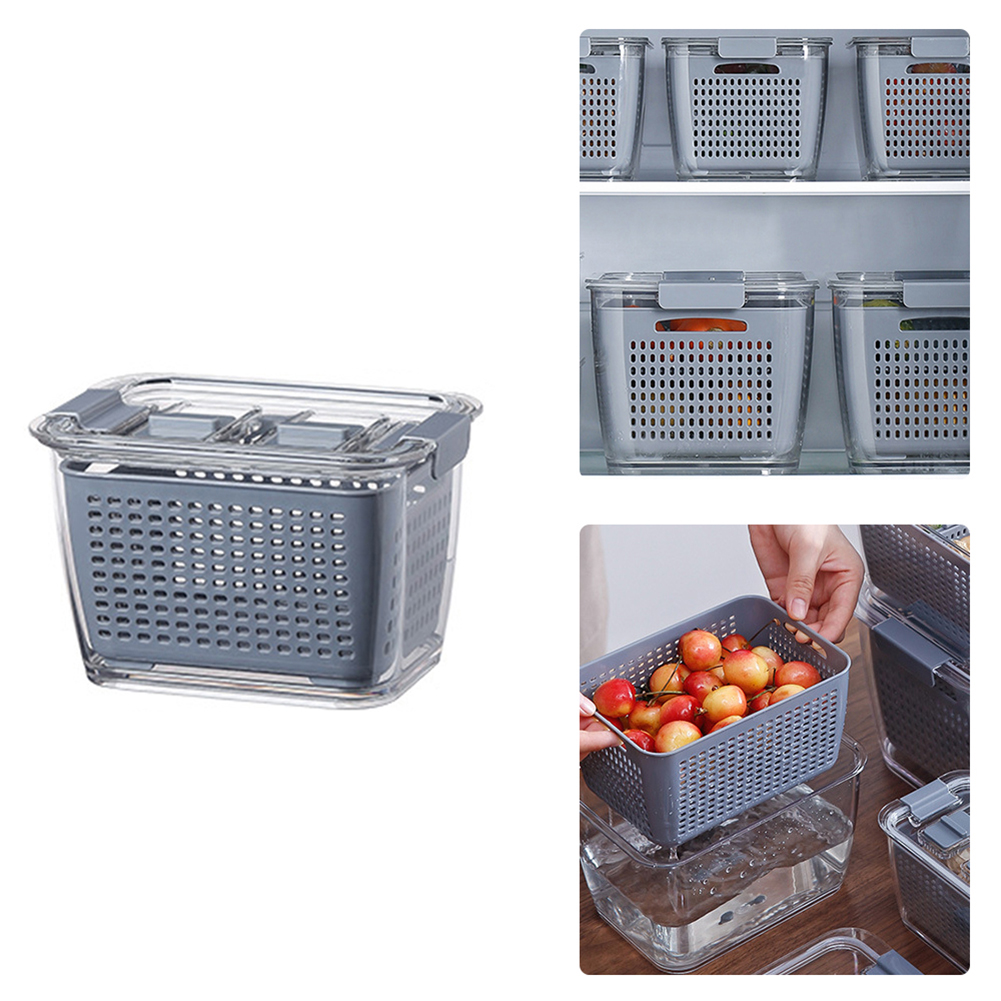 Plastic Storage Box Washing Colander Baskets Kitchen Refrigerator Food Fresh Keeping Box Vegetable Fruit Drain Box